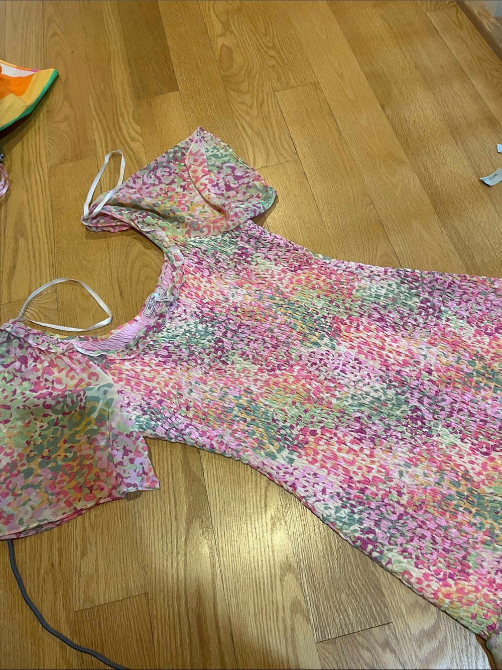 BCBGeneration Pink Multi-Color Smocked Ruffle Dress - Picture 6 of 7